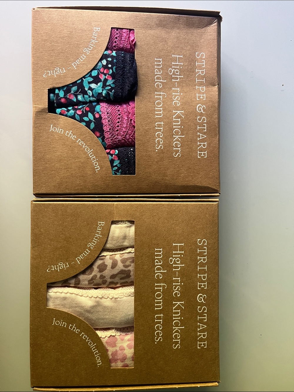 Stripe & Stare Women’s High-Rise Knickers - Pink & Black Floral / Cream Leopard